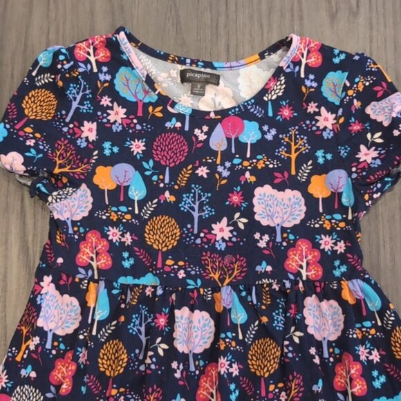 3/$20 Picapino Printed Midi Dress Short Sleeve Flared Girls Size 6 Pink Blue - Picture 2 of 11